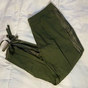 Olive Green Fabletics Satin Stripe Tie Joggers